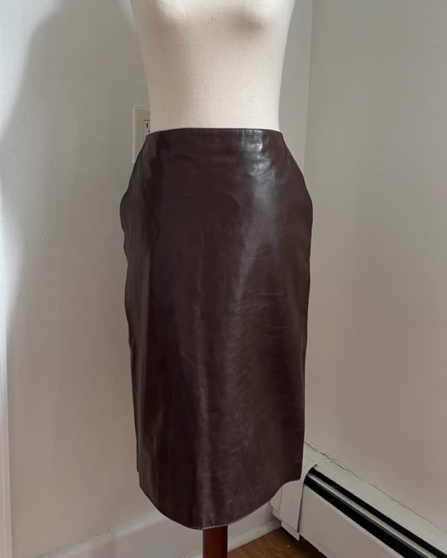 Miu Miu Brown Leather Pencil Skirt - Image 1
