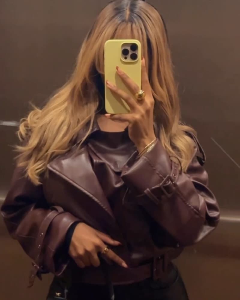 Burgundy Leather Belted Jacket - Image 3