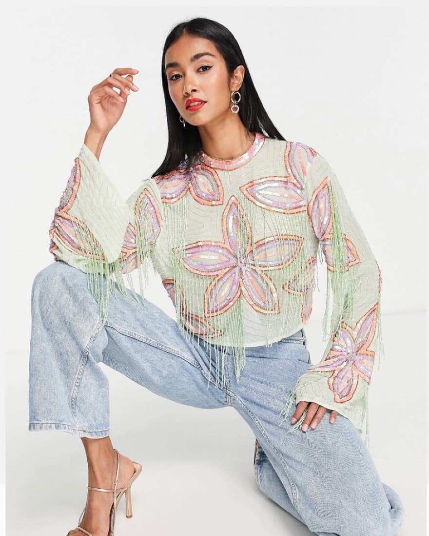 ASOS Beaded Fringe Tassel Top - Image 1