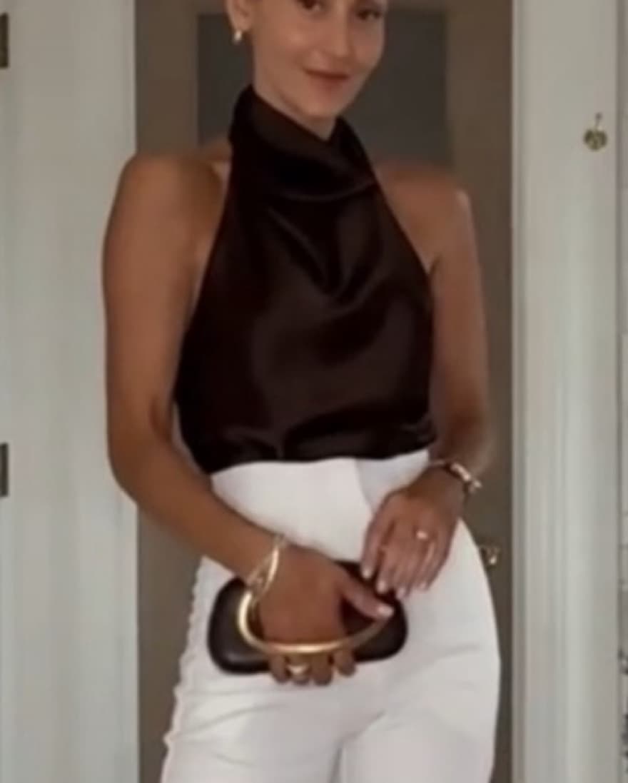 Brown Halter-Style Satin Top - Image 3