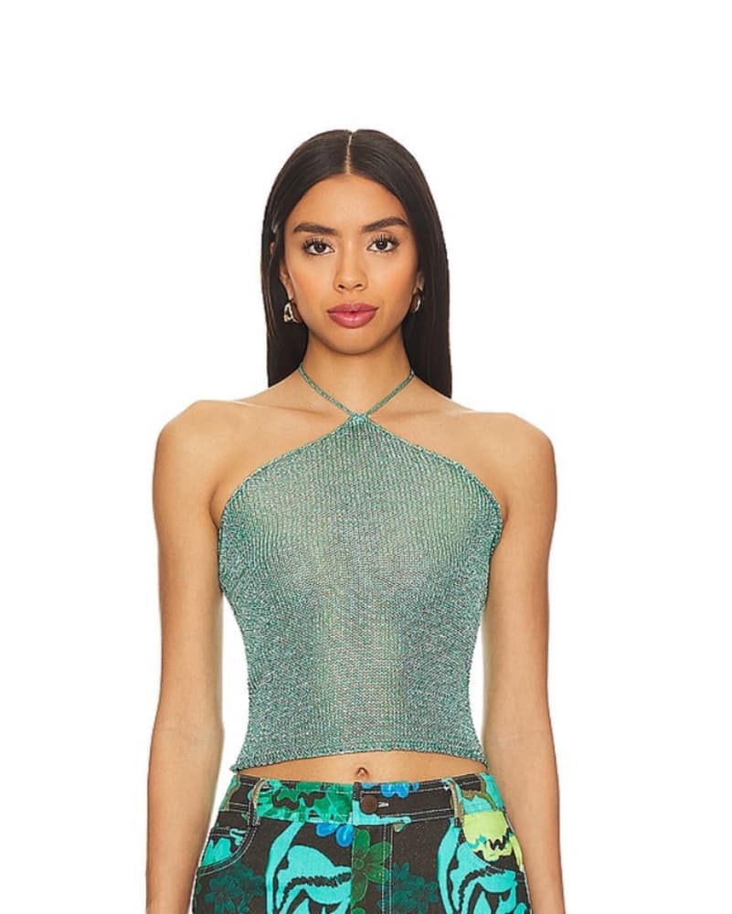Blue Sequin Knit Halter Top - Image 1