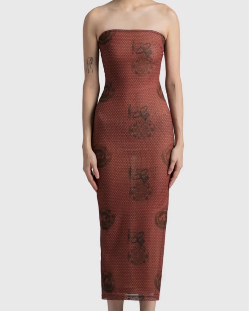 Miaou Brown Lila Atlas Midi Dress - Image 5