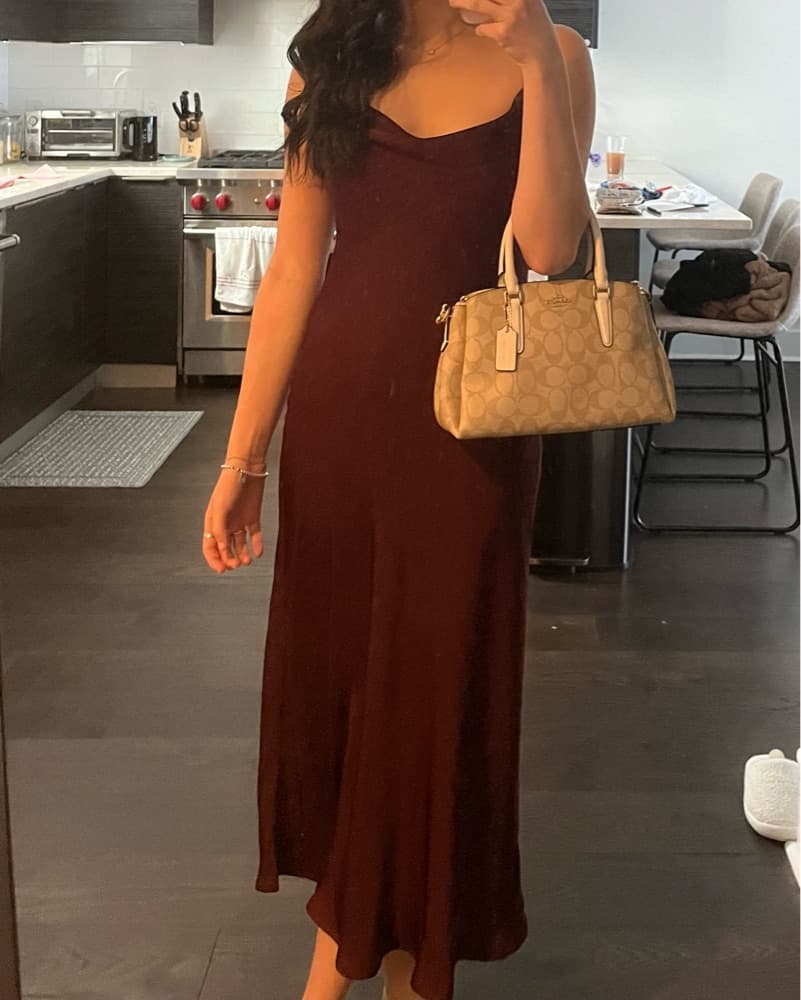 Maroon Satin Midi Dress - Image 1