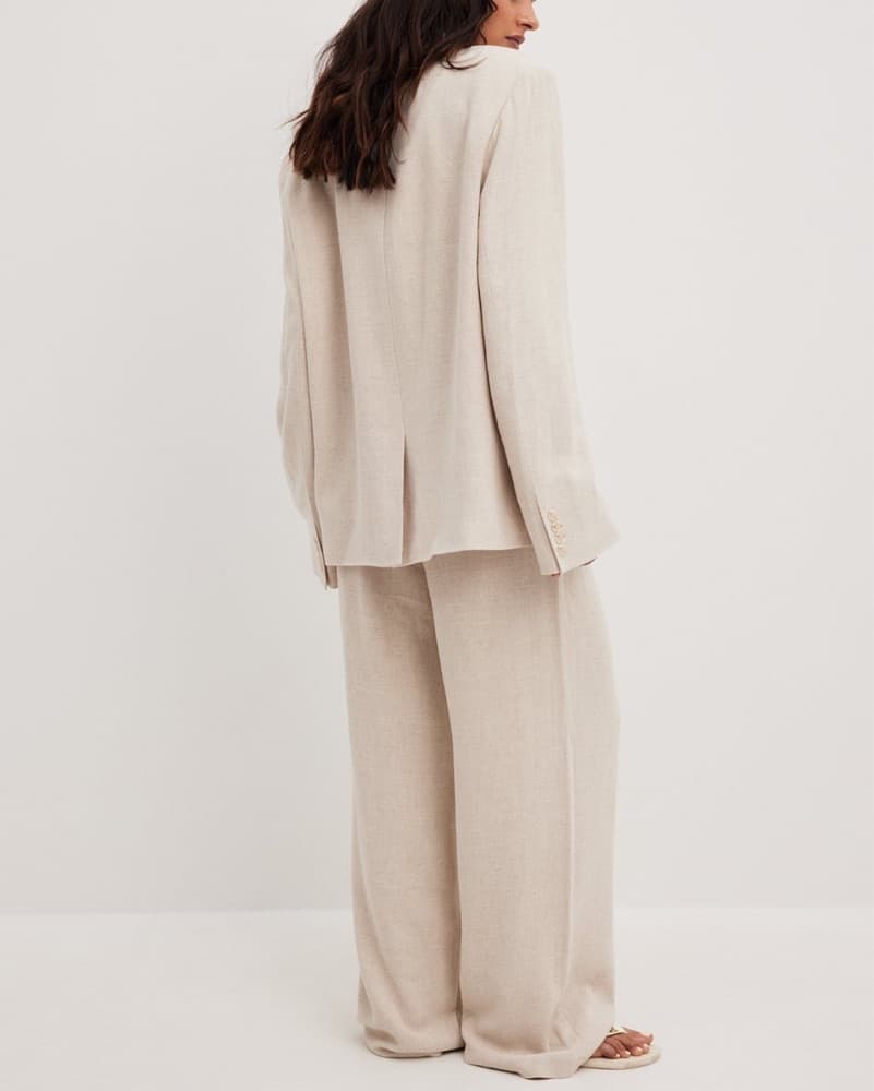 NA-KD Linen Beige Blazer Suit Pants Set - Image 3