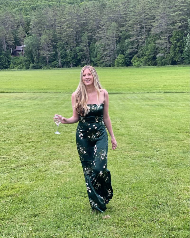 Green Floral Silk Reformation Dress - Image 2