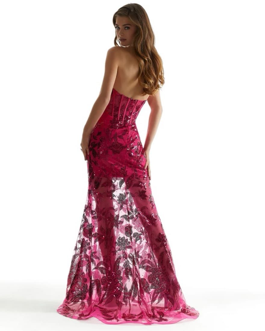 Mori Lee Fuchsia Sequin Sheer Gown - Image 3