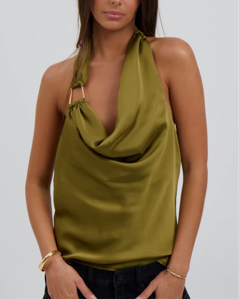 Hazel Halter Neck Top Khaki - Image 1