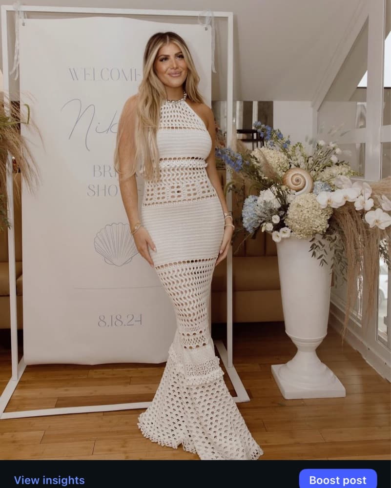 White Retrofete Mesa Knit Crochet Dress - Image 3
