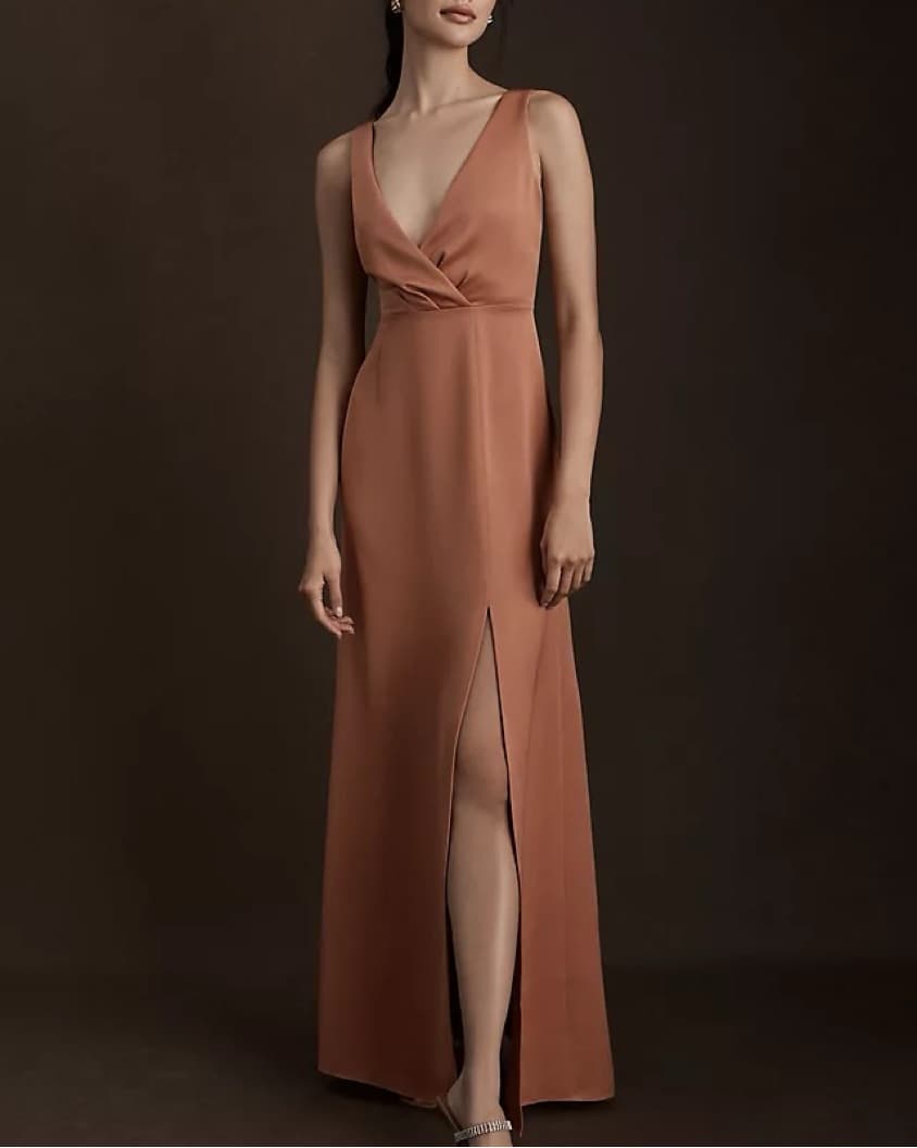 BHLDN Piper V-Neck Side-Slit Satin Gown - Image 1