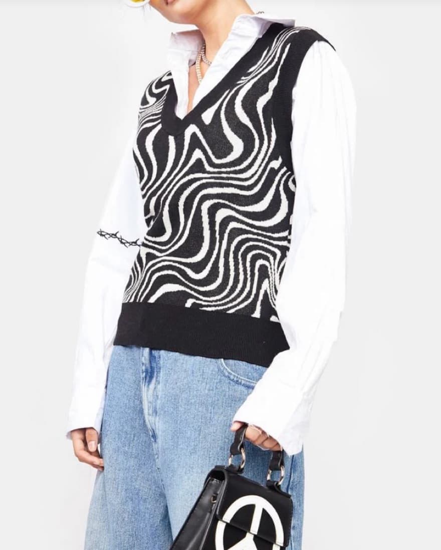 Groovy Black And White Sweater Vest - Image 4