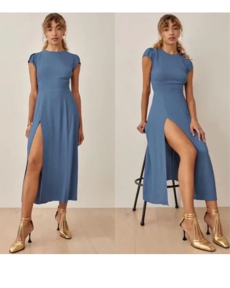 Reformation Blue Slit Maxi Dress - Image 1