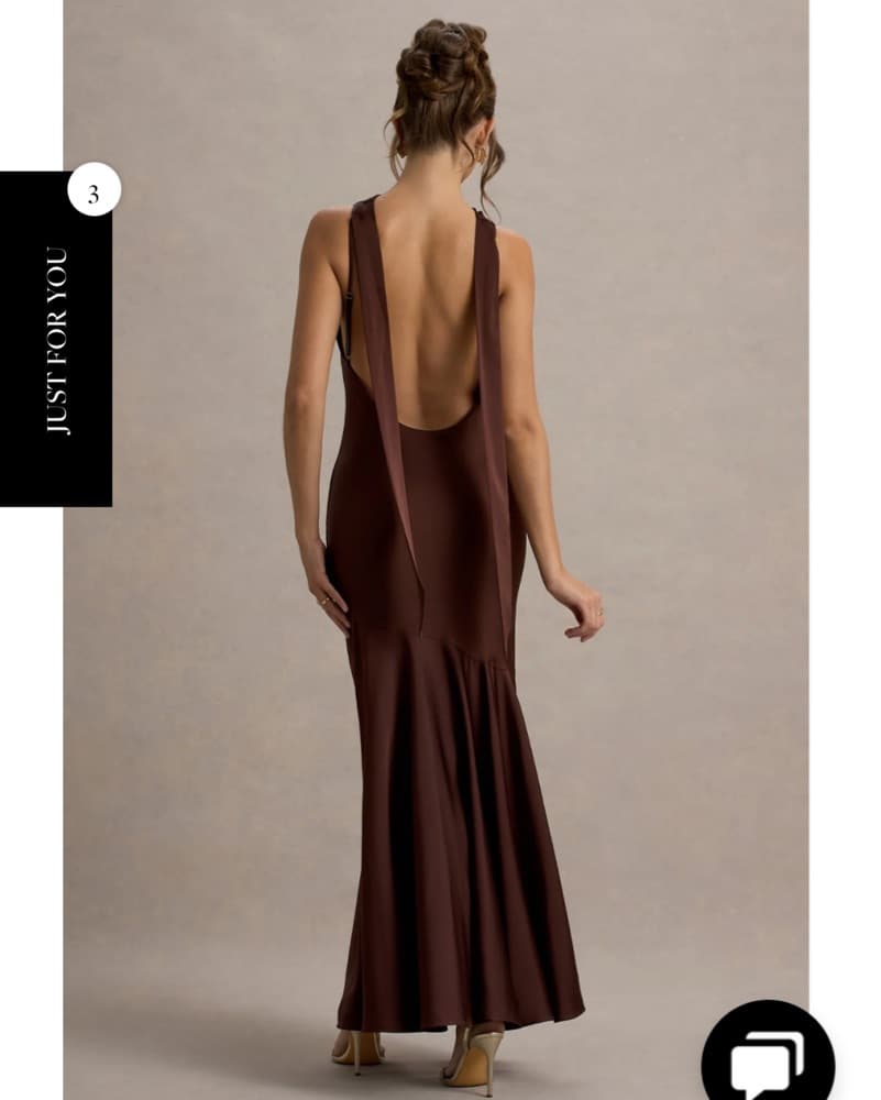 Club London Brown Satin Backless Dress - Image 2