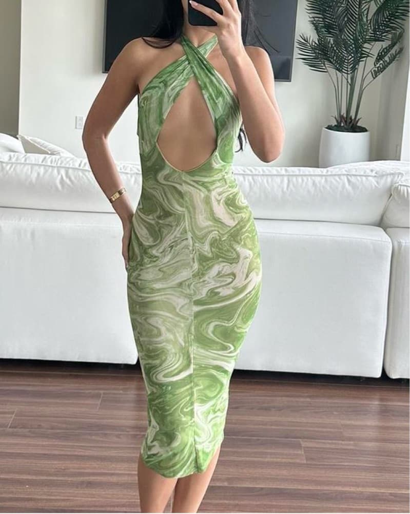 Vibrant Marble Print Halter Jumpsuit  - Image 1