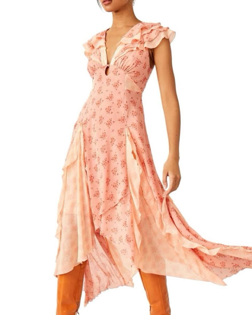 Free People Peach Ruffle Dress! - Image 1