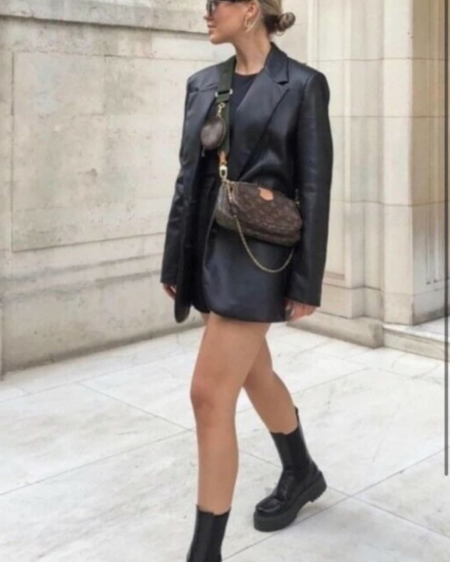 Zara Black Leather Oversized Blazer - Image 2