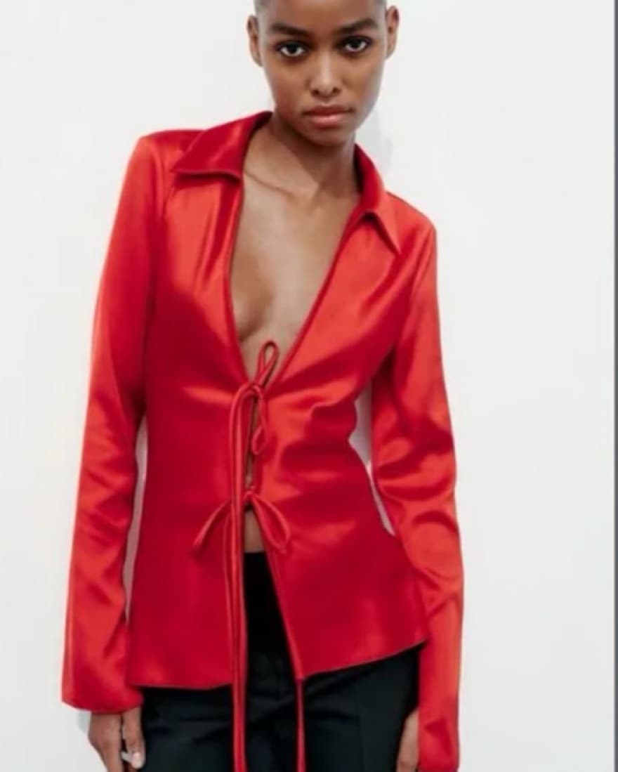 Zara Red Satin Tie Top - Image 3