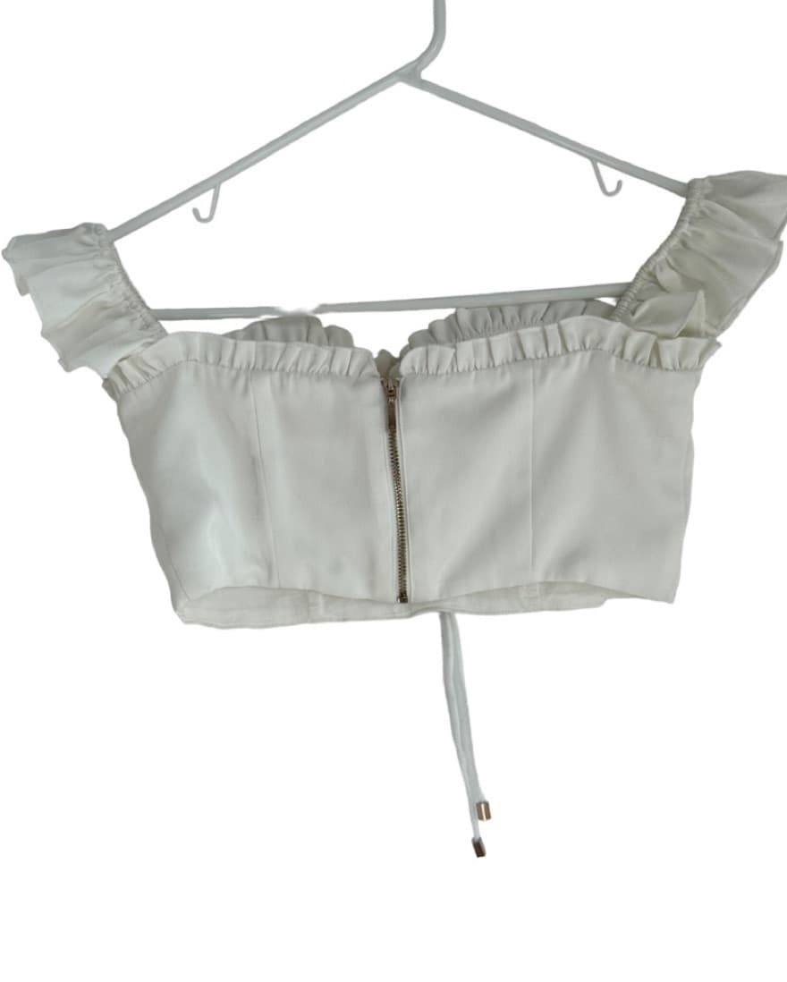White Ruched Off-Shoulder Crop Top - Image 6