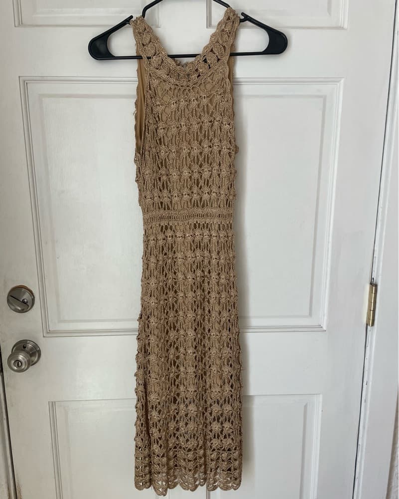 Crochet Maxi Dress With Gold Shimmer - Image 1