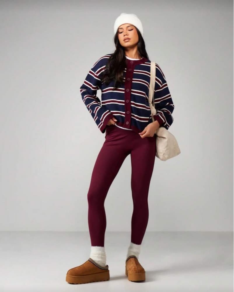 Striped Cardigan with Burgundy Accent - Image 2