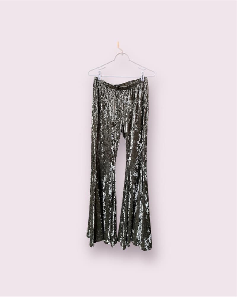 Crushed Velvet Green Bell Bottoms - Image 1