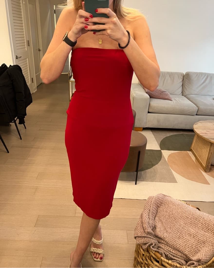 Norma Kamali Red Strappless Dress - Image 3