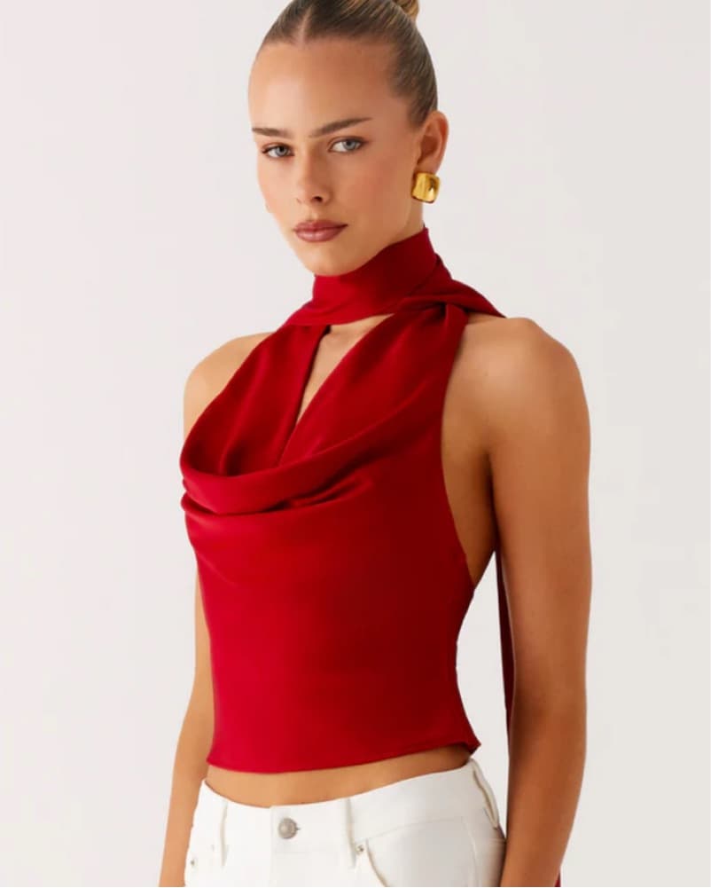 Vibrant Red Halter  Top - Image 2