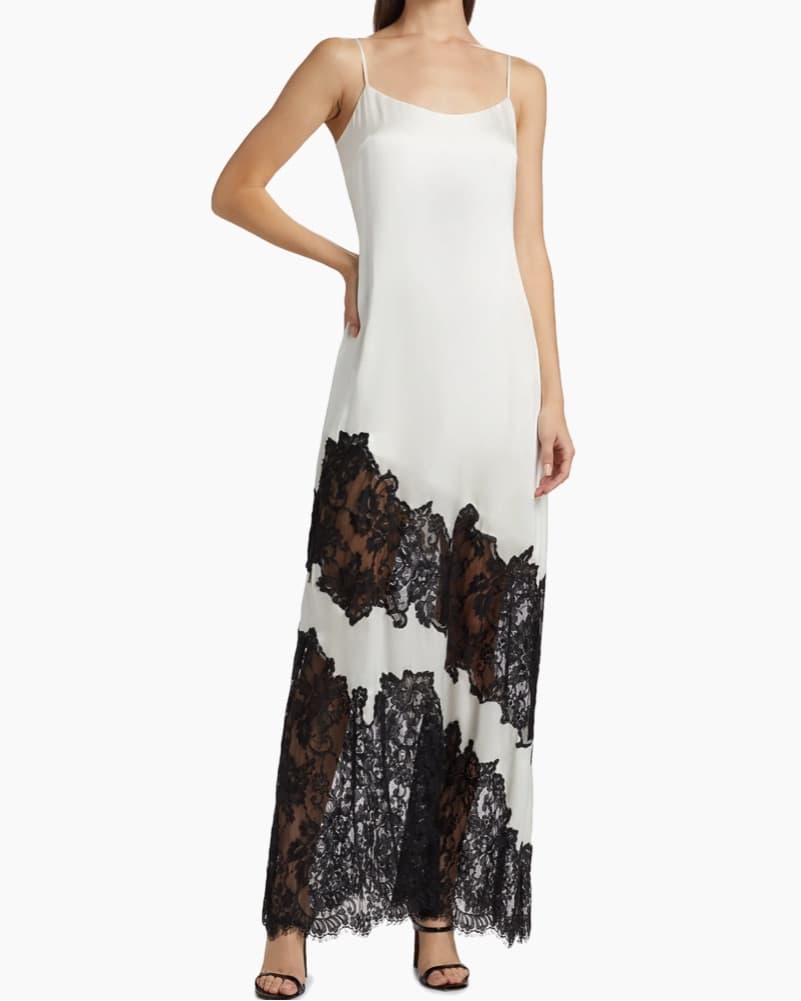 L’Agence White Silk Dress W/ Black Lace - Image 1