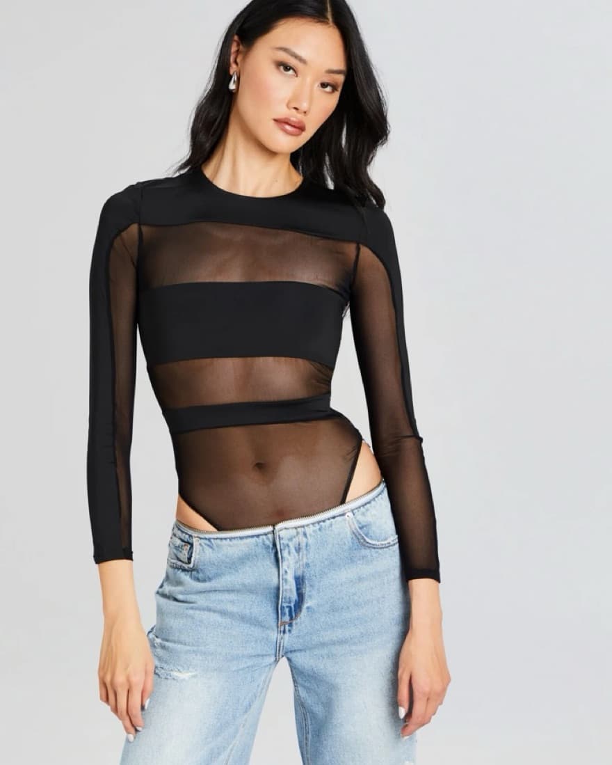 Sheer Long Sleeve Bodysuit - Image 1