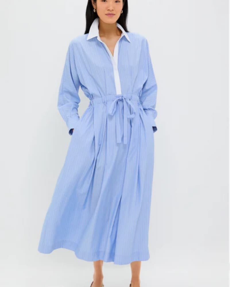 Elegant Blue Striped Midi Dress - Image 1
