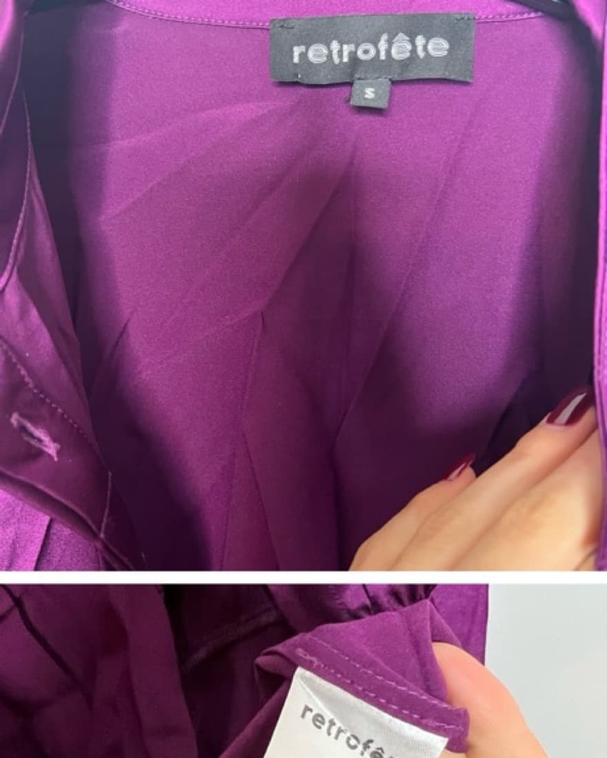 Retrofete Magenta Retro Satin Wrap Dress - Image 4
