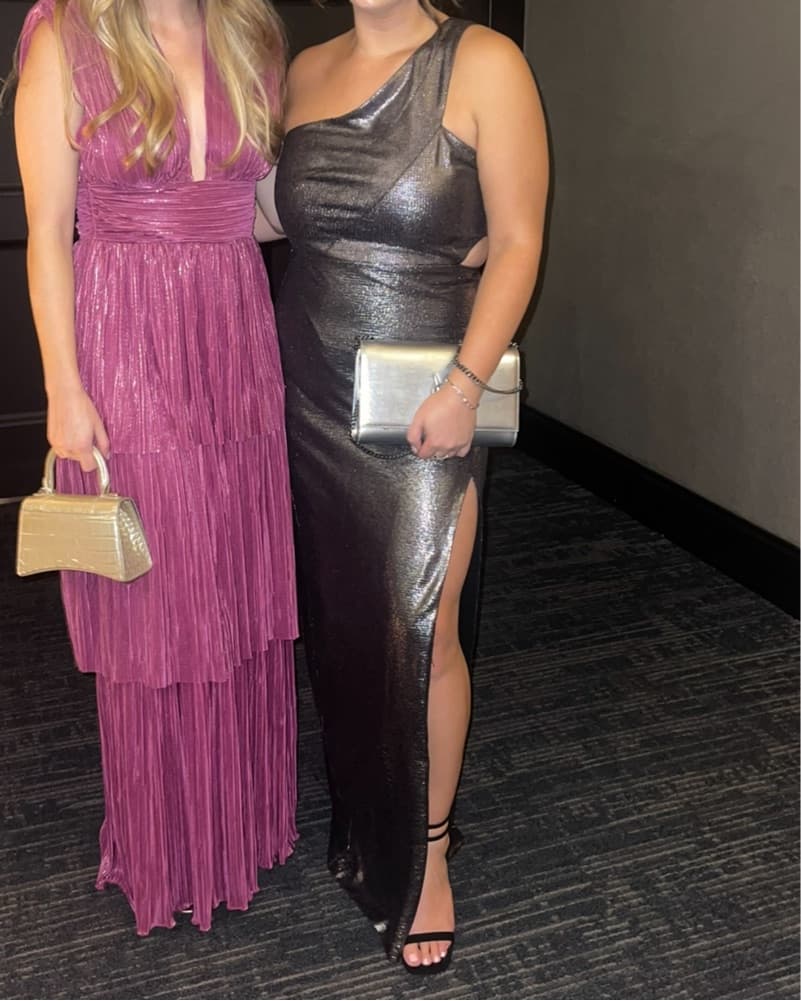 Aidan Mattox One Shoulder Gun Metal Gown - Image 3