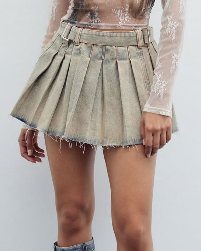 Paige Pleated Tinted Denim Mini Skirt  - Image 1