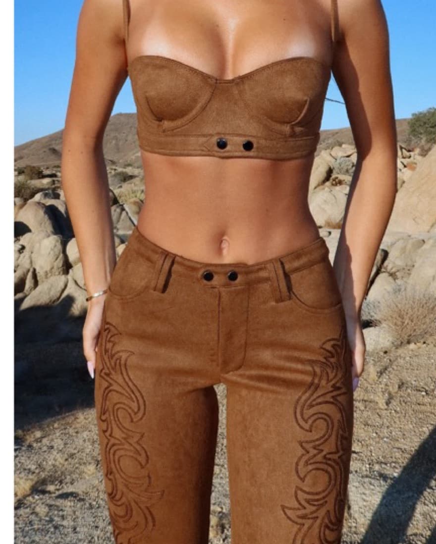 Chic Suede Bralette and Flare Pant Set - Image 1