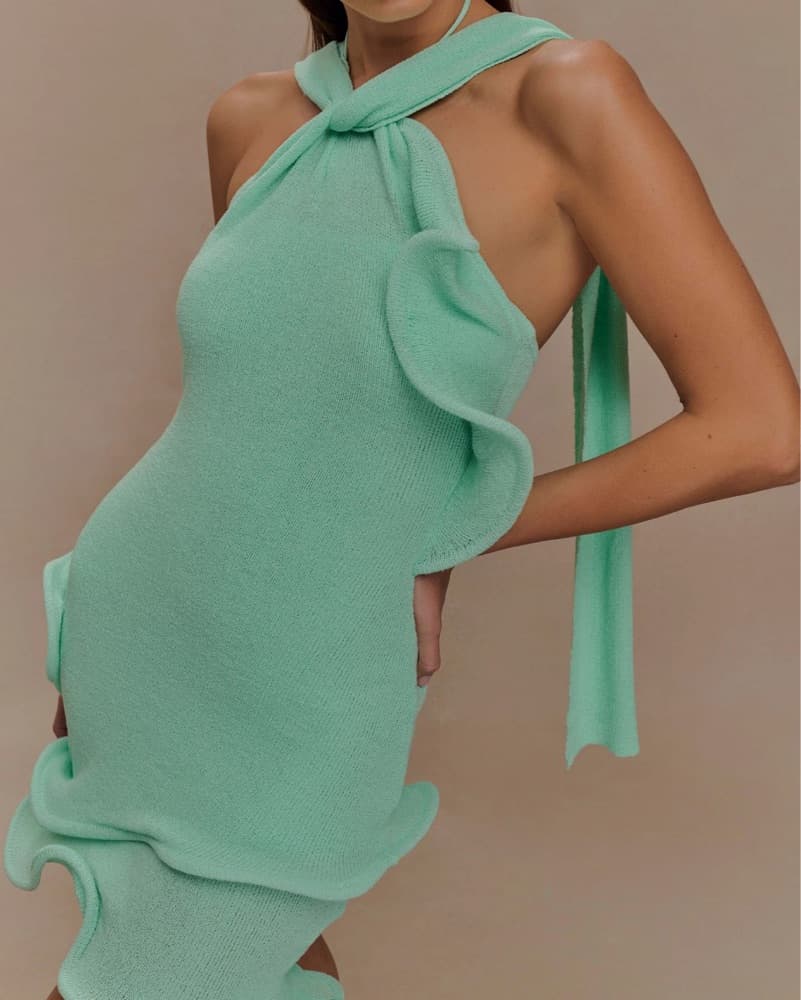 Caprice Halter Knit Mini Dress - Lagoon  - Image 3