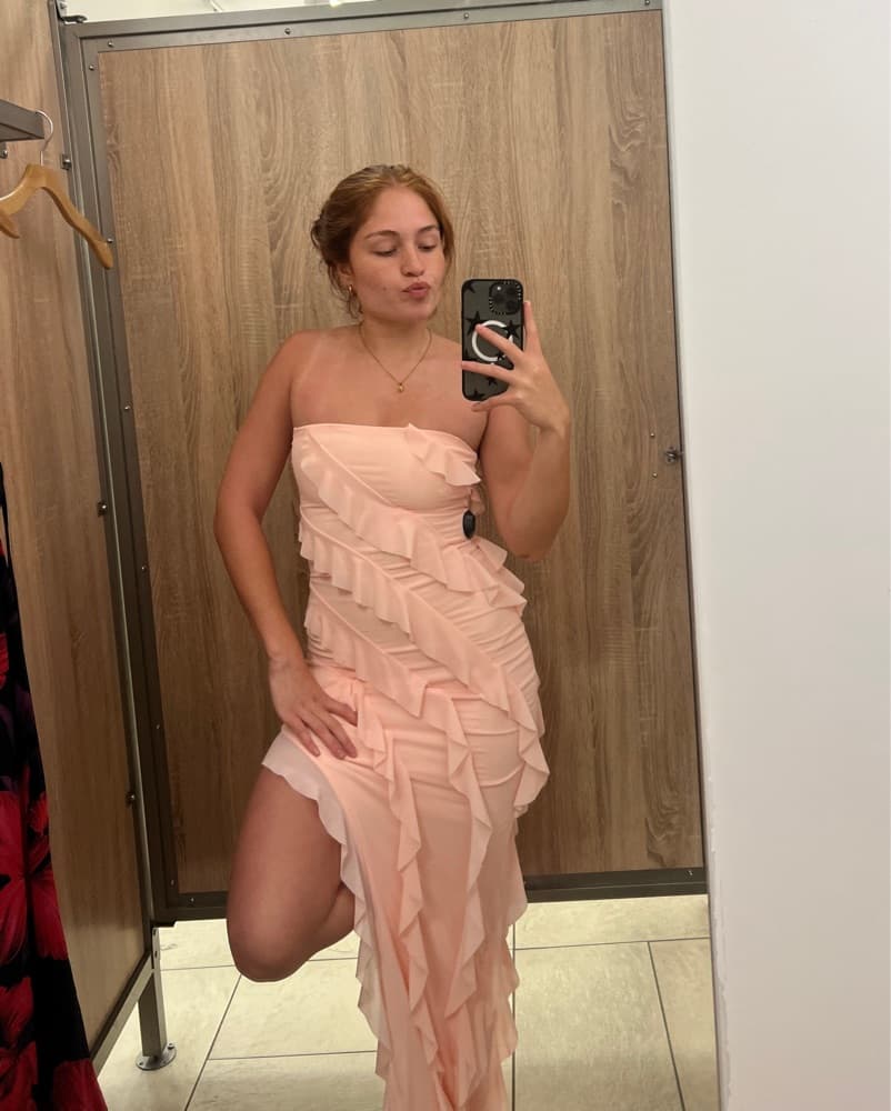 Formal Mesh Strapless Ruffle Long Dress - Image 3