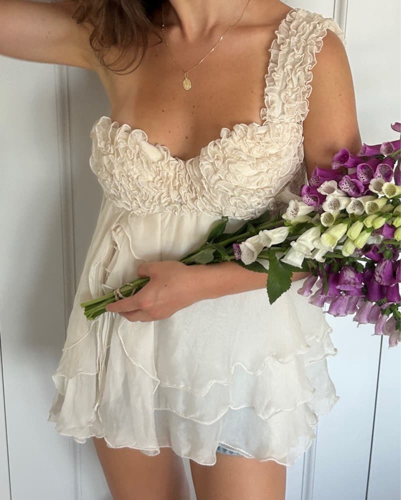 Dreamy Ruffled Silk Babydoll Bridal Top - Image 2