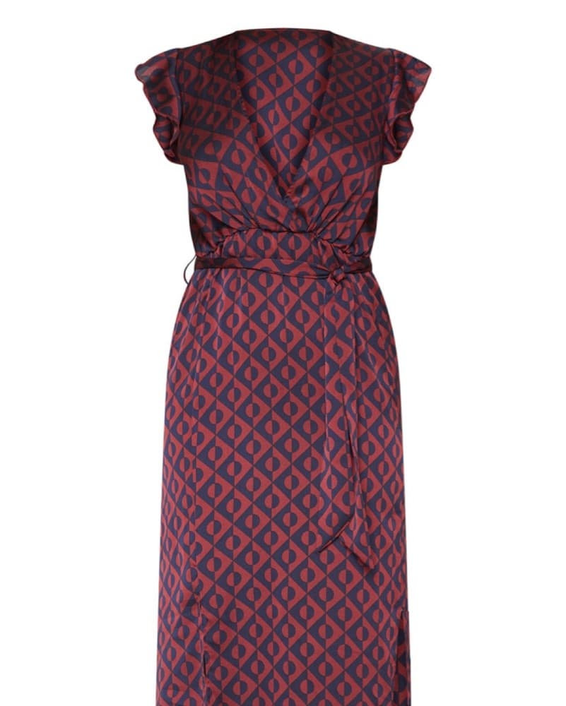 Navy Geo Print Midi Dress – Satin  - Image 3