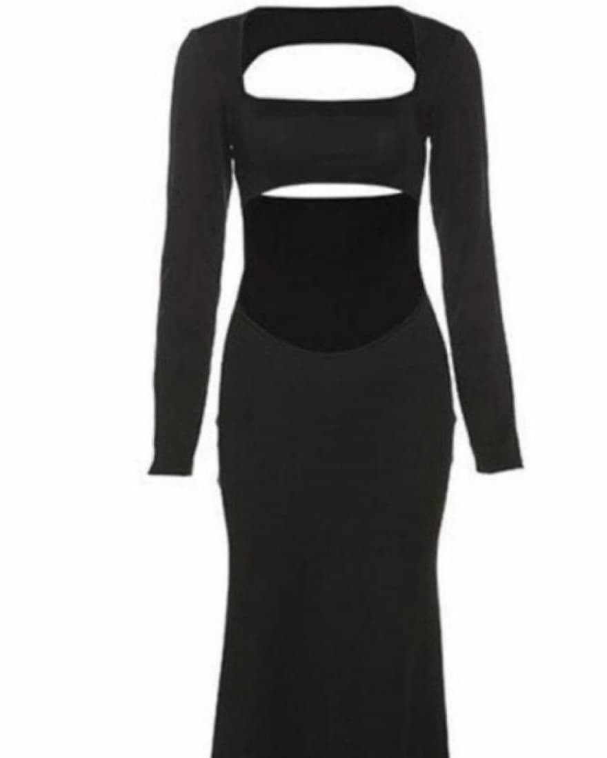 Black Cut Out Long Sleeve Maxi Dress  - Image 2