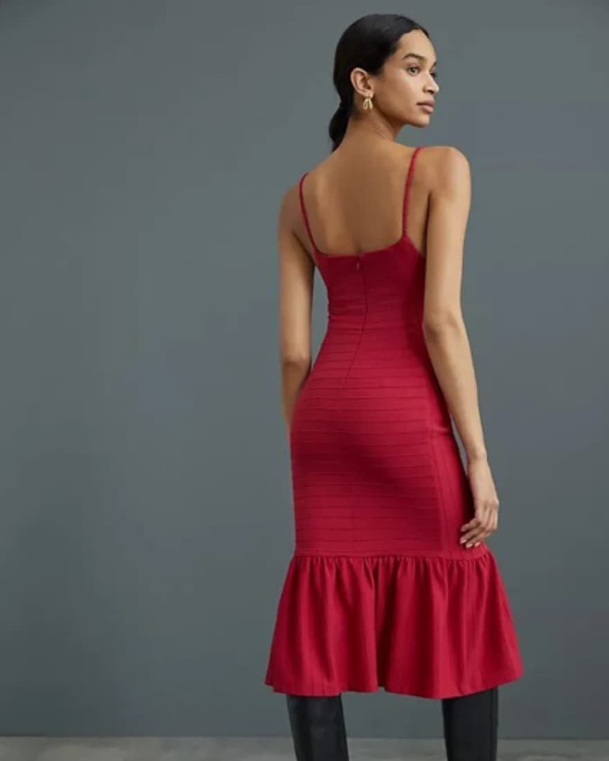 Red Holiday Formal Midi Dress Anthro - Image 3