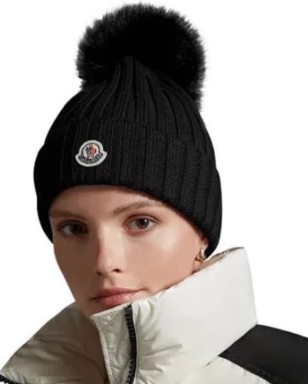 Moncler Pom Pom Ribbed Knit Beanie - Image 1