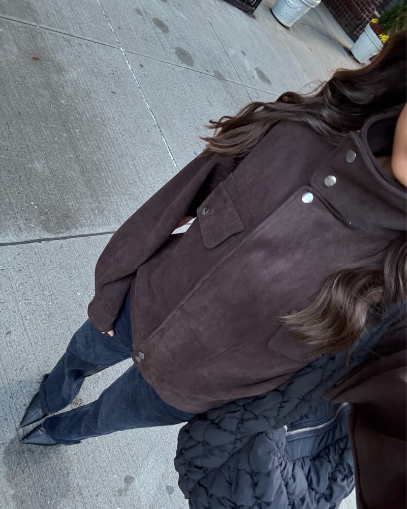 Faux Suede Bomber Jacket - Image 1