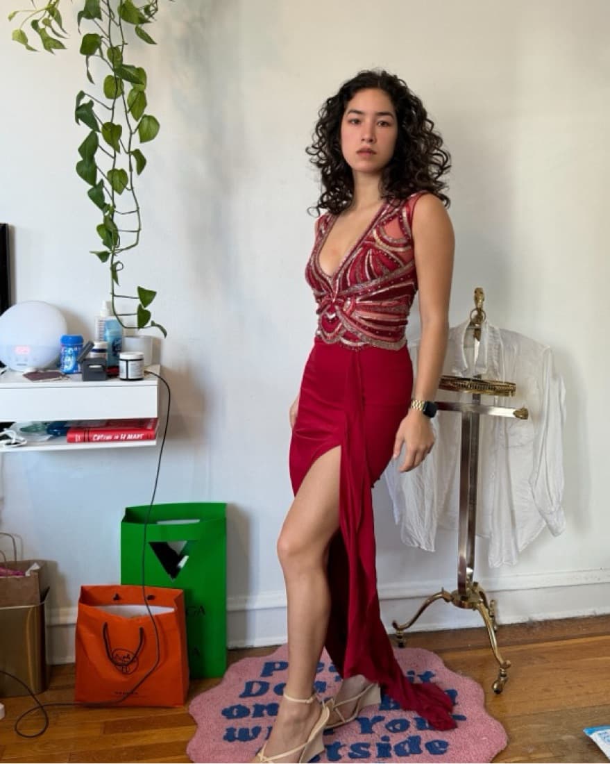 Hand-beaded Red Maxi Dress - Image 3
