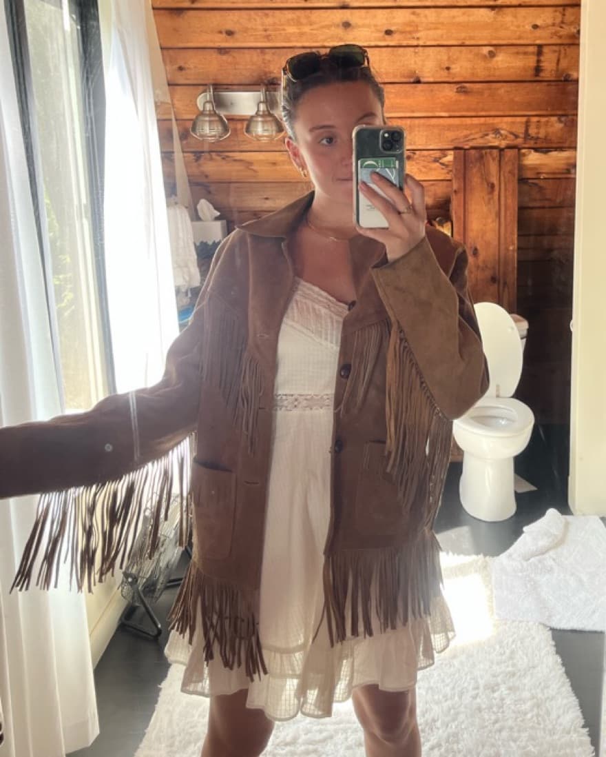 VINTAGE Leather Suede Fringe Jacket - Image 1
