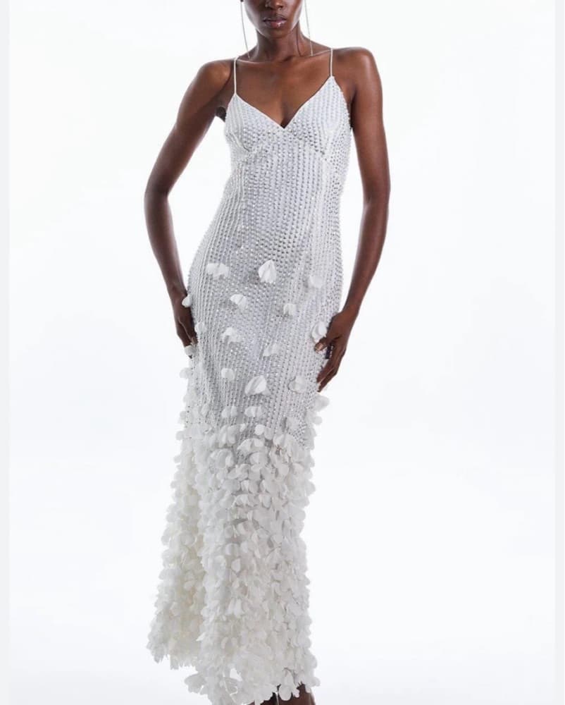 Floral Applique Woven Strappy Dress - Image 1