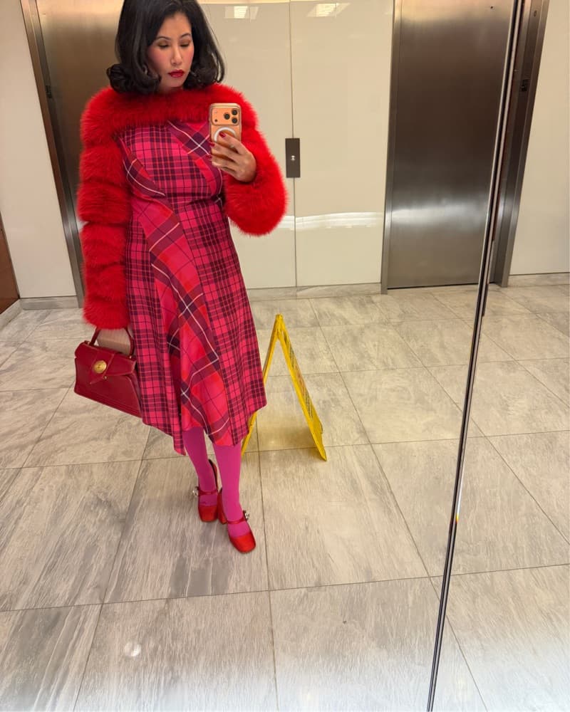 Vibrant Plaid Handkerchief Hem Dress - Image 3