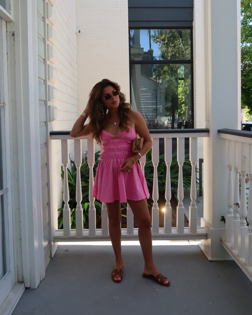 Vibrant Pink Ruched Dress - Image 1