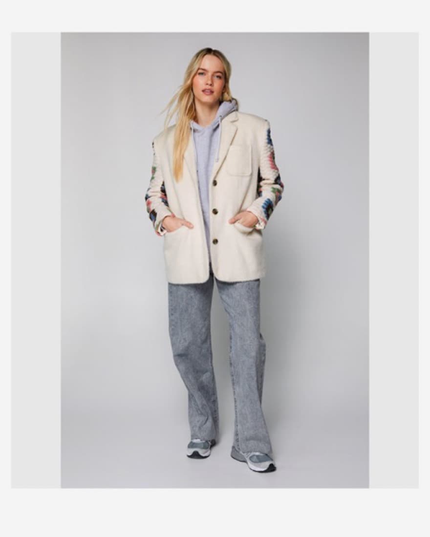 Wool Blend Crochet Blazer Coat - Image 3