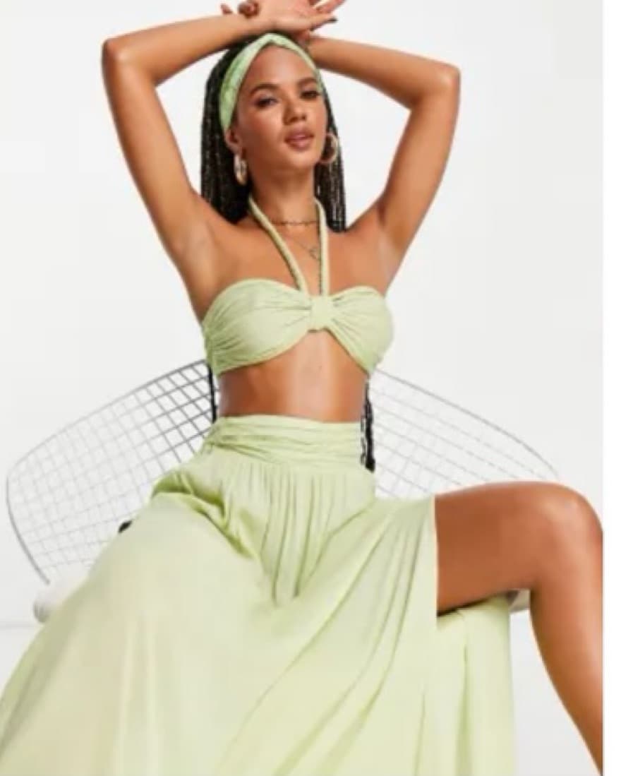 Green Halter Neck Two Piece Maxi Skirt - Image 1