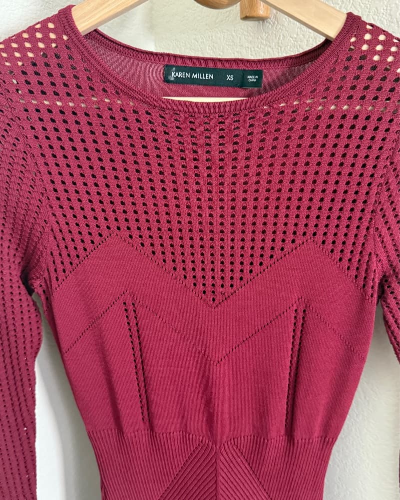 KAREN MILLEN burgundy rib knit Dress - Image 5
