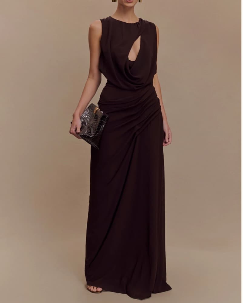 Meshki Oria Chiffon Maxi Dress -Brown - Image 1